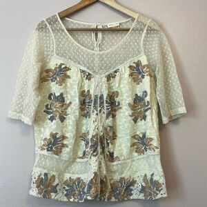 Anthropologie Meadow Rue Anja Lace Floral Top Medium Boho Fairy Spring Romantic
